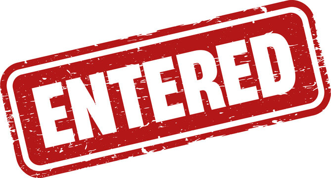 Entered rubber stamp. Vintage old red color texture frame, Entered for your product. Vector illustration.