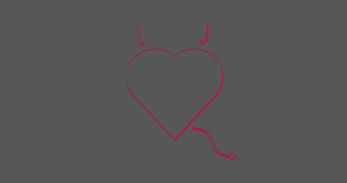 Heart with devil horns and tail isolated on white background, love devil. Valentine's Day concept