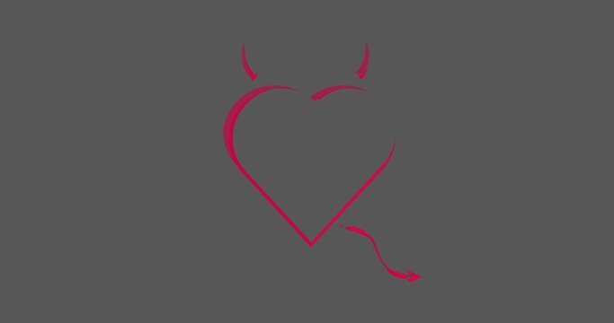 Heart with devil horns and tail isolated on white background, love devil. Valentine's Day concept