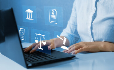 Online legal advice service with working for justice. Services a lawyer, notary or other legal rights profile concept.