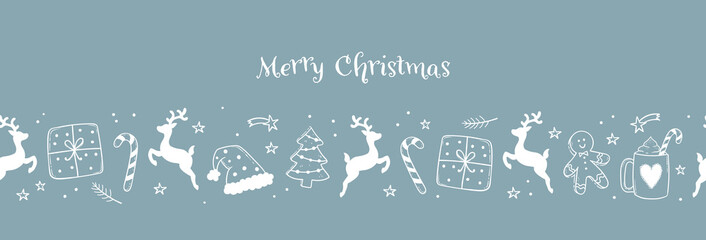 Cute hand drawn seamless Christmas design, horizontal layout, great for banners, wallpapers, invitations, cards - vector design