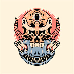 monster trippy psychedelic vector design