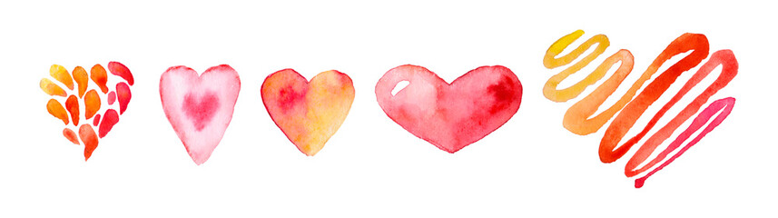 Watercolor grunge hearts set, Valentine day, illustration vintage design element
