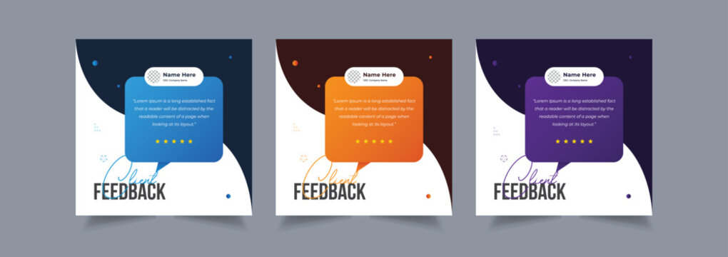 Set Of Customer Feedback Social Media Post Design Template, Client Testimonial With Square Size Modern And Creative, Eps 10