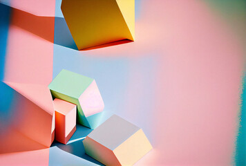 Minimalistic abstract composition of various colorful shapes and elements. 	
