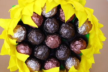 Candy sunflower bouquet, romantic sweet gift