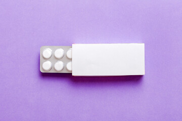 Blank White Product Package Box Mock-up. Open blank medicine drug box with blister top view