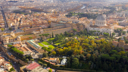 Aerial view of Papal Basilica of Saint Peter in the Vatican located in Rome, Italy. It's the most...