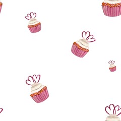 Cake muffin valentine heart a watercolor pattern