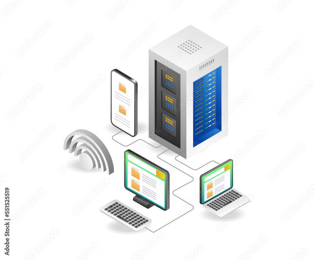 Leinwandbilder flat isometric illustration of application data server network concept