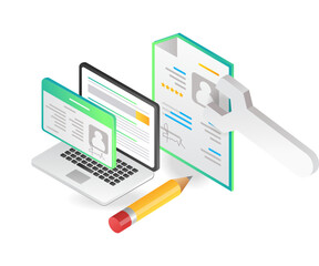 Flat isometric illustration fill data id online