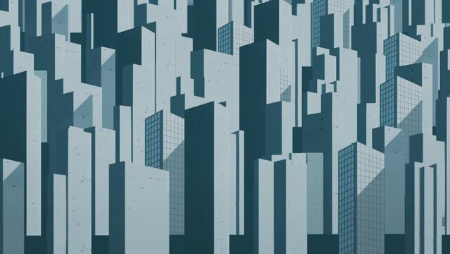 Abstract cartoon wall of high-rise buildings and skyscrapers blue looped background