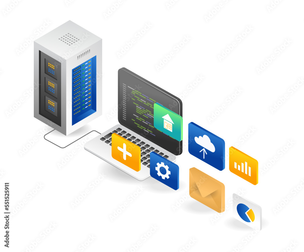 Poster Isometric flat illustration of the concept of creating a web application