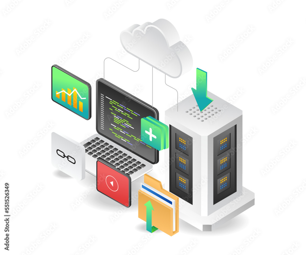 Aufkleber Isometric concept illustration of computer programmer cloud server