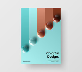 Geometric pamphlet A4 design vector illustration. Simple 3D balls brochure layout.