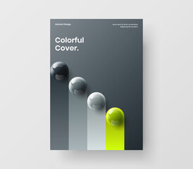 Unique booklet A4 design vector layout. Bright 3D balls poster concept.