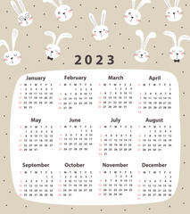 Calendar 2023 starting from Sunday. Vector