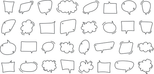 Big vector set of comic speech bubble, hand drawn, doodle blank text speech clouds in doodle style - obrazy, fototapety, plakaty