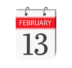 13 february calendar page vector. 3d one day calendar date appointment, event reminder illustration. Abstract three dimensional daily date calendar.
