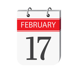17 february calendar page vector. 3d one day calendar date appointment, event reminder illustration. Abstract three dimensional daily date calendar.
