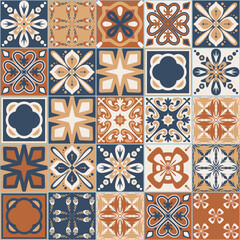 Brown walnut ceramic tiles for design, square patchwork style, vector illustration