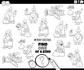 one of a kind game with Santa Clauses coloring page