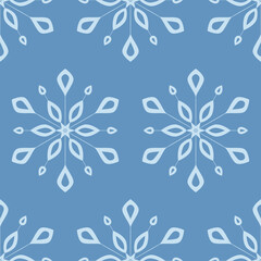 Snowflake ice seamless pattern for textile design. Vector illustration christmas decoration blue snow