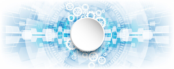 Obraz premium blue abstract digital technology cog and global network connection concept background image