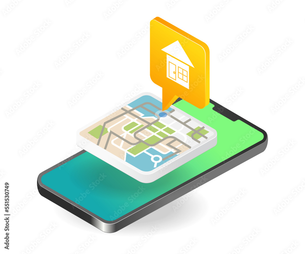 Poster Concept isometric illustration of home location map app