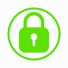 Green padlock icon isolated on white background. Symbol sign lock. Vector illustration.