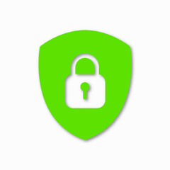Icon or symbol of a shield with a closed padlock. Sign lock on a white background. Vector illustration.