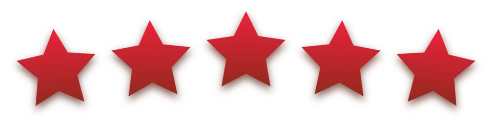 Star red icon on white background. Customer feedback concept. Vector 5 stars rating review. Quality shape design. Vector yellow isolated five stars.