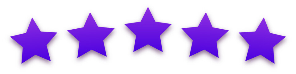 Star purple icon on white background. Customer feedback concept. Vector 5 stars rating review. Quality shape design. Vector yellow isolated five stars.