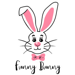 Funny bunny. Hand drawn cute rabbit. Easter design. Vector illustration