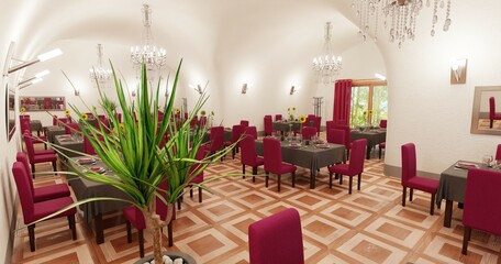 Realistic 3D Render of Romantic Restaurant