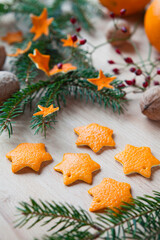 Zero waste handmade Christmas decor  - a craft made by cutting in star shape the scrap orange peel. Once they dry can be used as ornaments to decorate a Christmas tree.