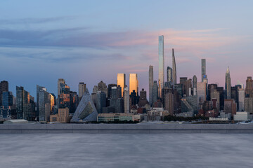 Skyscrapers Cityscape Downtown, New York Skyline Buildings. Beautiful Real Estate. Sunset. Empty rooftop View. Success concept.