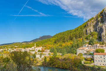 Fototapeta na wymiar Panorama of the Rocher de la Baume around the town of Sisteron in the Alpes-de-Haute-Provence department