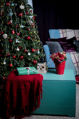 Cozy Christmas studio decoration. New Year's decor