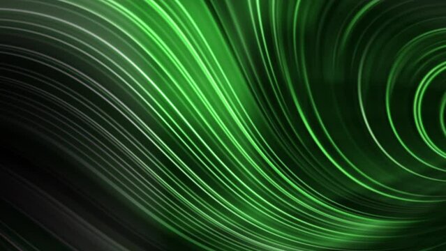 Dark background, abstract green neon strands animation