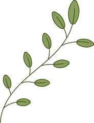 Branch with leaves. Doodle color branch with several leaves. Cartoon vector illustration.