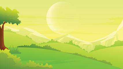 Fototapeta premium Nature landscape and environment with moon over mountains.