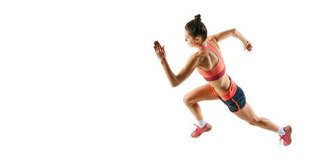 One sportive girl in sports uniform isolated over white background. Concept of sport, beauty,...