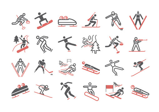 Winter sport icons. Skiing. Vector signs for web graphics