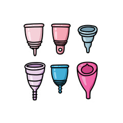 menstrual cup doodle icon, vector color line illustration