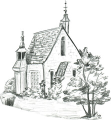 Fototapeta premium Graphic drawing with a simple pencil of the Catholic Church