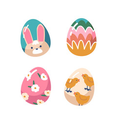 Obraz premium Set of Colorful Easter Eggs, Traditional Holiday Decor with Different Patterns, Bunny Face, Zig-Zag, Flowers and Chicks