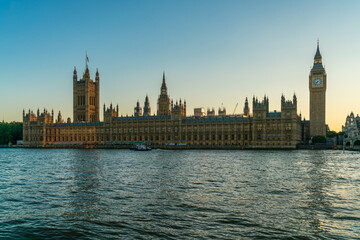 Fototapeta na wymiar The Houses of Parliament, Big Ben by The River Thames, London, England