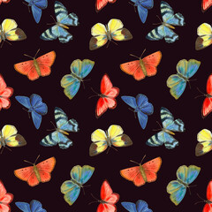 Fototapeta na wymiar Watercolor butterflies seamless pattern. Delicate butterflies for wallpaper, print, wrapping paper, textile.
