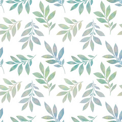 Fototapeta na wymiar delicate watercolor seamless pattern for wallpaper. Green leaves, watercolor illustration, abstract ornament from branches